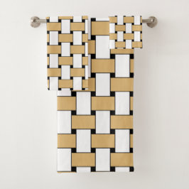 Geometrisches Muster aus Gold und Weiß Badhandtuch Set