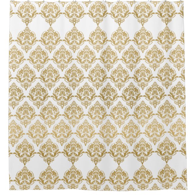 Geometrisches Muster aus Gold und Weiß Duschvorhang (Vorderseite)