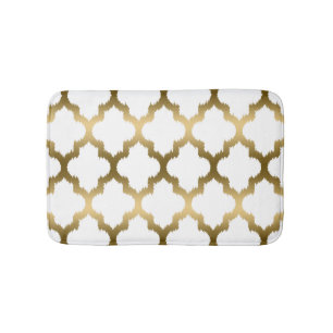 Geometrisches Muster aus Gold und Weiß-Kat-Folie Badematte