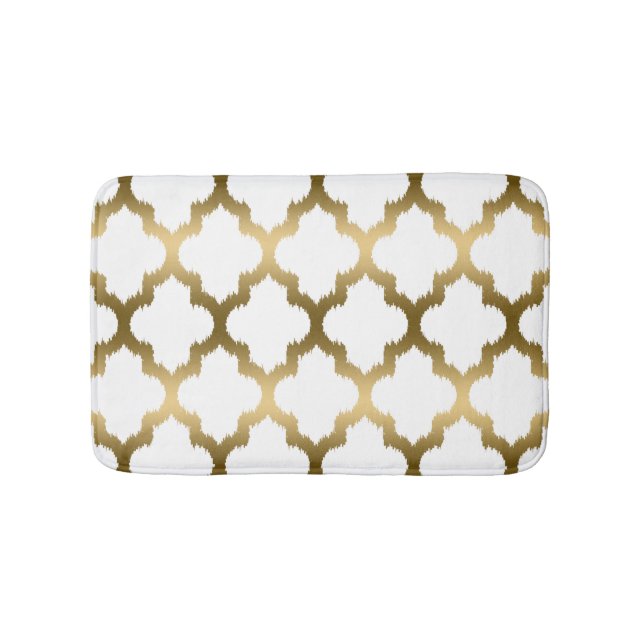 Geometrisches Muster aus Gold und Weiß-Kat-Folie Badematte (Vorderseite)