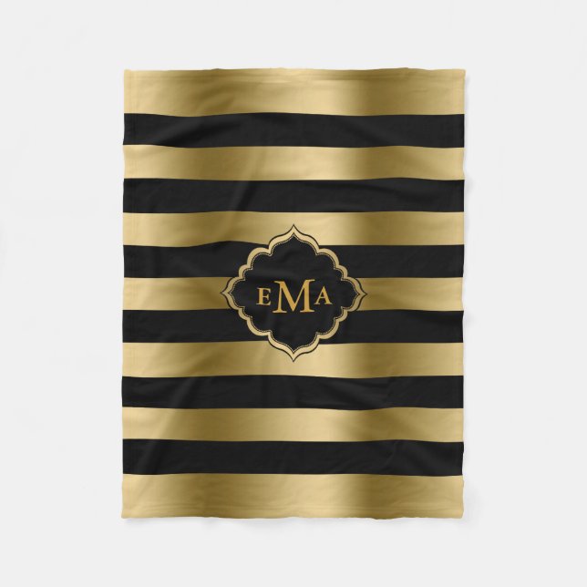 Geometrisches Muster aus monogrammatikalem Gold un Fleecedecke (Vorderseite)