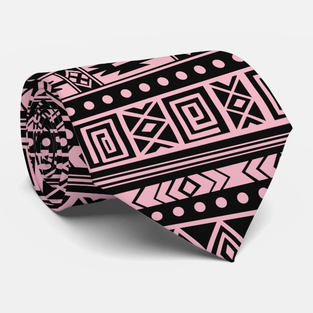 Geometrisches Muster aus rosa und schwarzen Stämme Krawatte (Gerollt)