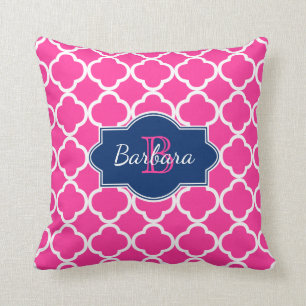Geometrisches Muster aus rosa und weißem Quarzglas Kissen