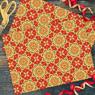 Geometrisches Muster aus rotem Gelb und orangefarb Seidenpapier