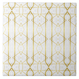 Geometrisches Muster aus weißem Marmor und Gold Fliese