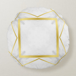 Geometrisches Muster aus weißem Marmor und Gold Rundes Kissen