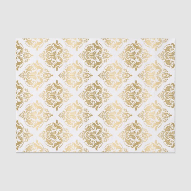 Geometrisches Muster aus weißer und goldener Flora Seidenpapier (Vorderseite)