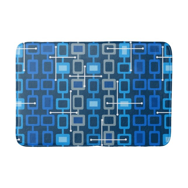 Geometrisches Muster Blau der 1950er Jahre Badematte (Vorderseite)