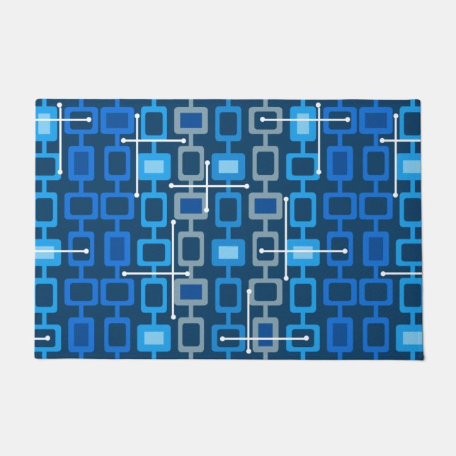 Geometrisches Muster Blau der 1950er Jahre Fußmatte (Vorderseite)