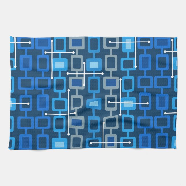 Geometrisches Muster Blau der 1950er Jahre Geschirrtuch (Horizontal)
