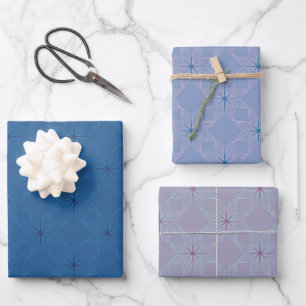 Geometrisches Muster   Blau, Periwinkle und Lila  Geschenkpapier Set