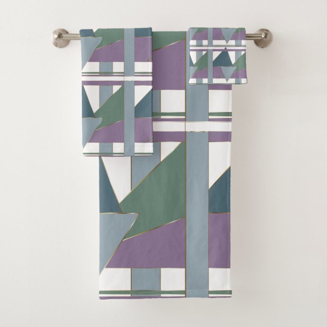Geometrisches Muster blaues violettes Grün Badhandtuch Set (Insitu)