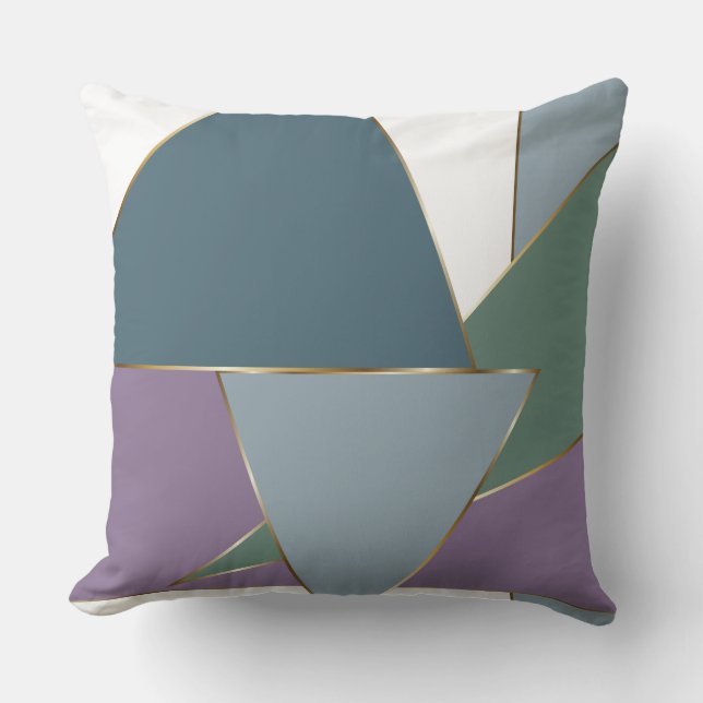 Geometrisches Muster blaues violettes Grün Kissen (Vorderseite)