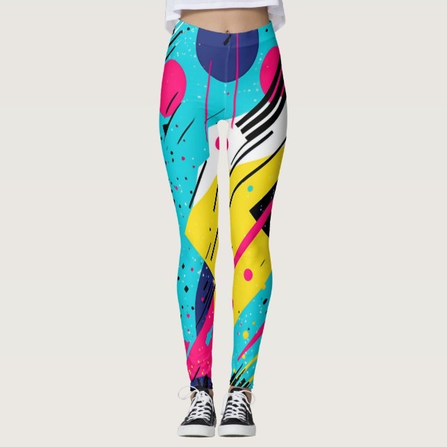 Geometrisches Muster der 80er Jahre Leggings (Vorderseite)