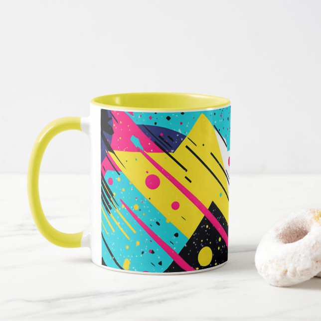 Geometrisches Muster der 80er Jahre Tasse (Mit Donut)