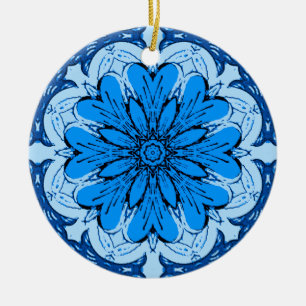 Geometrisches Muster der Blume in Cerulean & Light Keramik Ornament