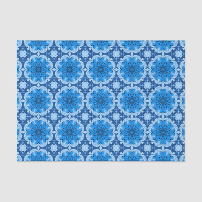 Geometrisches Muster der Blume in Cerulean & Light Seidenpapier (Vorderseite)