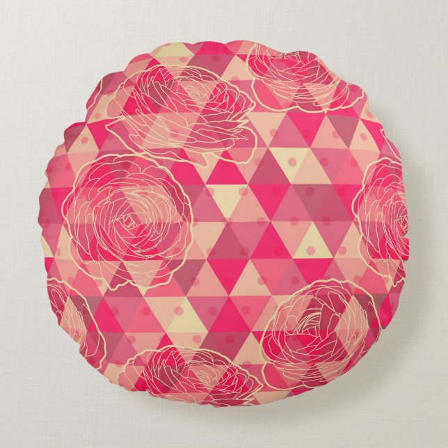 Geometrisches Muster der Blume Rundes Kissen (Vorderseite)