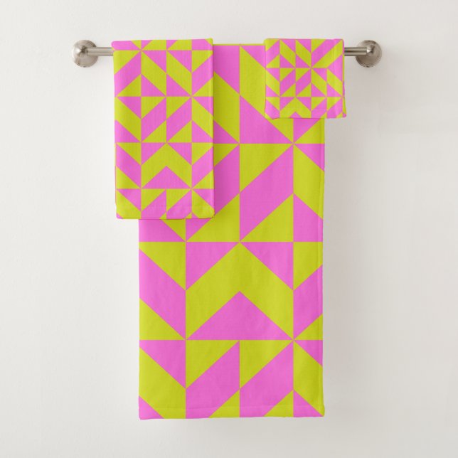 Geometrisches Muster der Limonen Zeichentrickchart Badhandtuch Set (Insitu)