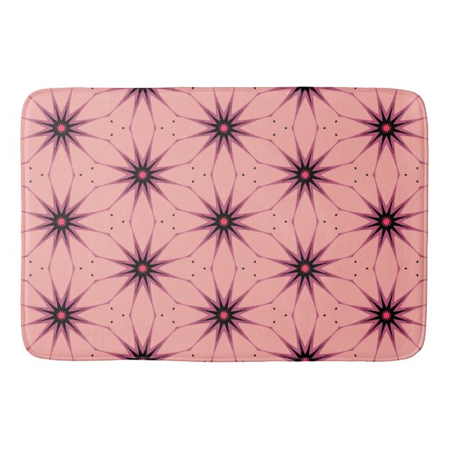 Geometrisches Muster der rosa Sternexplosion Badematte (Vorderseite)