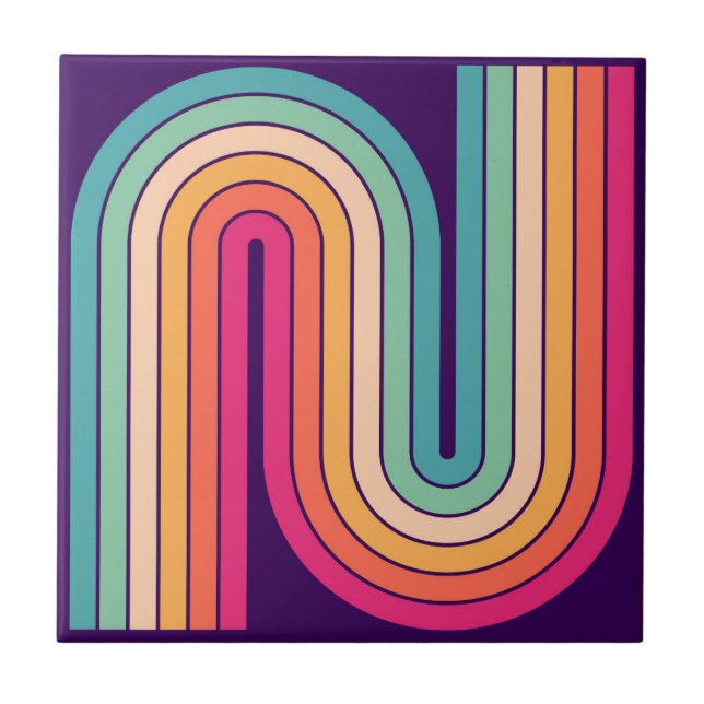 Geometrisches Muster der Streifen im Retro-Stil de Fliese (Vorderseite)