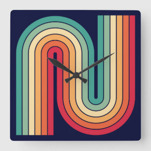 Geometrisches Muster der Streifen im Retro-Stil de Quadratische Wanduhr