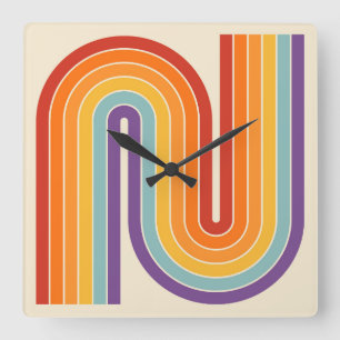 Geometrisches Muster der Streifen im Retro-Stil de Quadratische Wanduhr