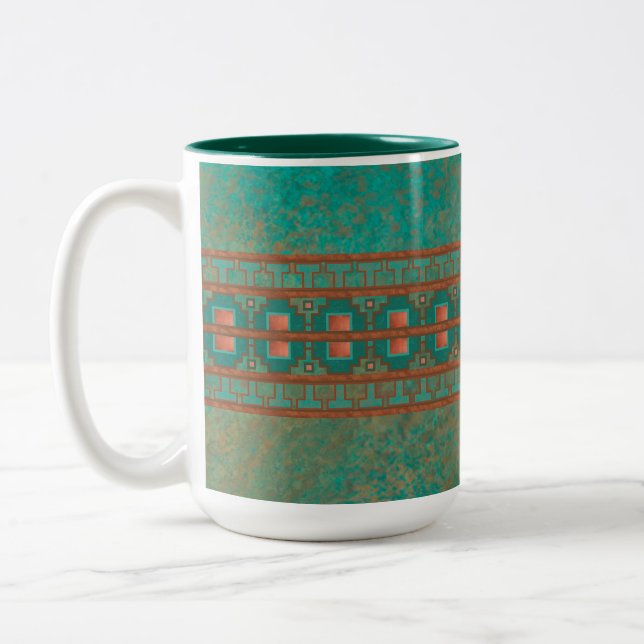 Geometrisches Muster der südwestlichsten Aquamarin Zweifarbige Tasse (Links)