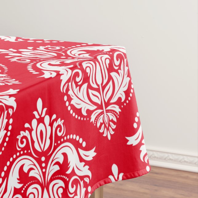 Geometrisches Muster der weißen roten Damasken Tischdecke (Beispiel)