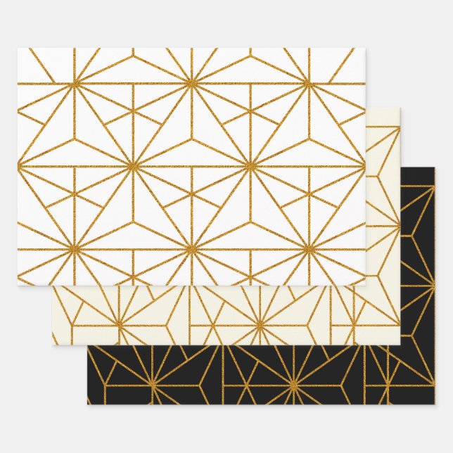 geometrisches Muster des Deko der Goldkunst Geschenkpapier Set (Set)
