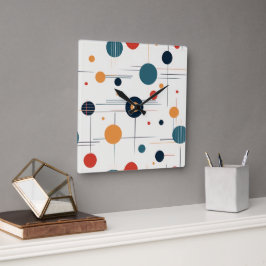 Geometrisches Muster des mittleren Jahrhunderts Quadratische Wanduhr