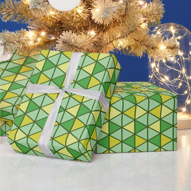 Geometrisches Muster des modernen grünen Gelbdreie Geschenkpapier (Feiertage)