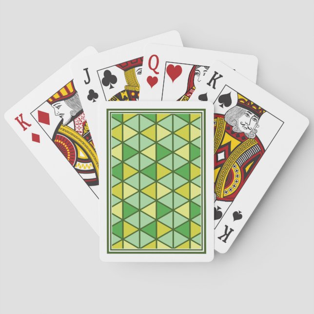 Geometrisches Muster des modernen grünen Gelbdreie Spielkarten (Rückseite)