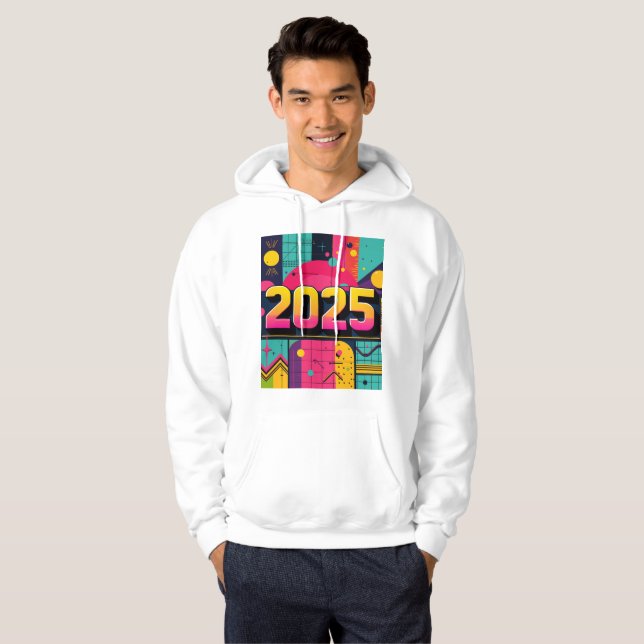Geometrisches Muster des Retro-Pops Art 2025 Hoodie (Vorne ganz)