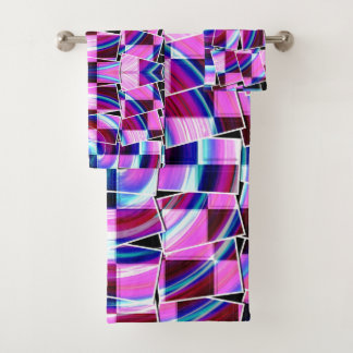 Geometrisches Muster für abstrakte Lila rosa Quadr Badhandtuch Set