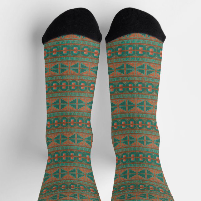 Geometrisches Muster für Aquamarine Kupferfarben i Socken (Oben)