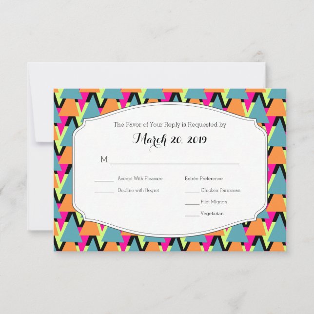 Geometrisches Muster für das Hochzeitstil des RSVP Karte (Vorderseite)