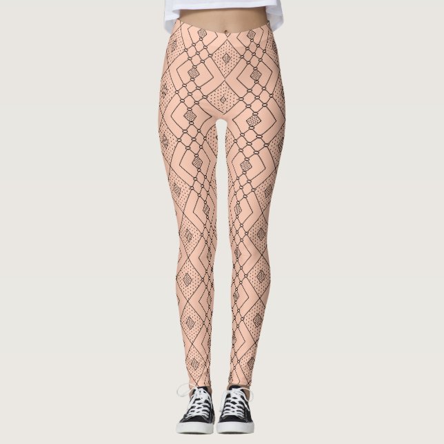 Geometrisches Muster für den Pfirsichsausblick Leggings (Vorderseite)