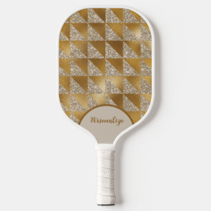 Geometrisches Muster für elegante Gold Silver Glit Pickleball Schläger