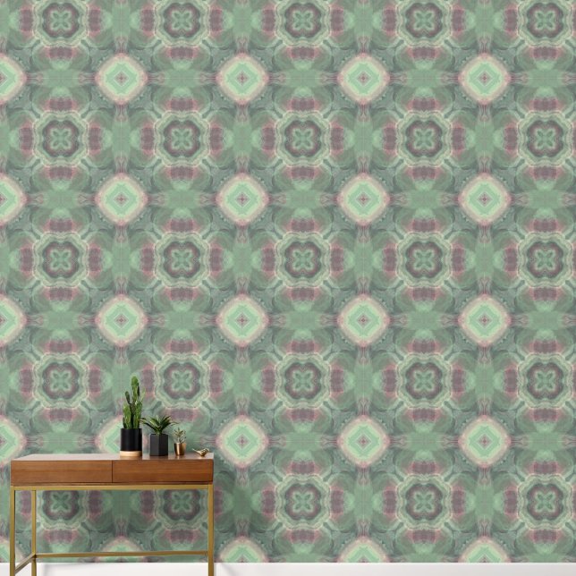 Geometrisches Muster für grün und rosa Wasserfarbe Tapete (Hausflur)