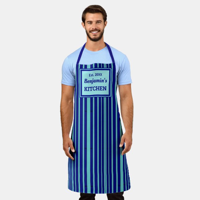 Geometrisches Muster für Koch Blue Stripe personal Schürze (Getragen)
