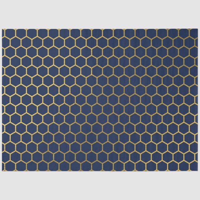 Geometrisches Muster für Navy Blue & Gold Hexagon Seidenpapier (Vorderseite)