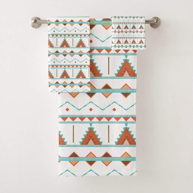 Geometrisches Muster für Orange und Aquamarine Azt Badhandtuch Set (Insitu)