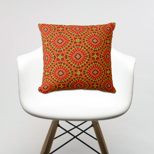 Geometrisches Muster für Red & Orange Oriental Boh Kissen