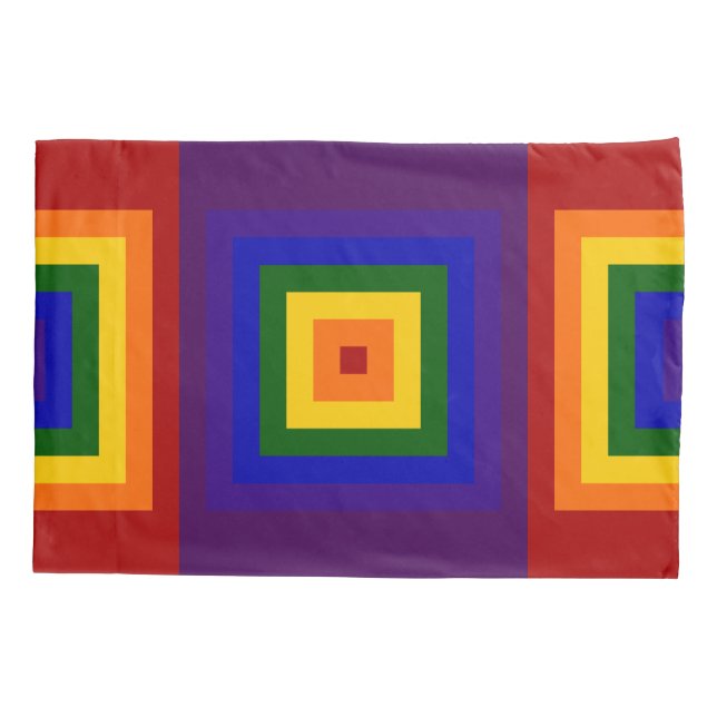 Geometrisches Muster für Regenbogenquadrate Kissenbezug (Rückseite)