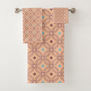 Geometrisches Muster für Retro-rosa und blaue Verr Badhandtuch Set