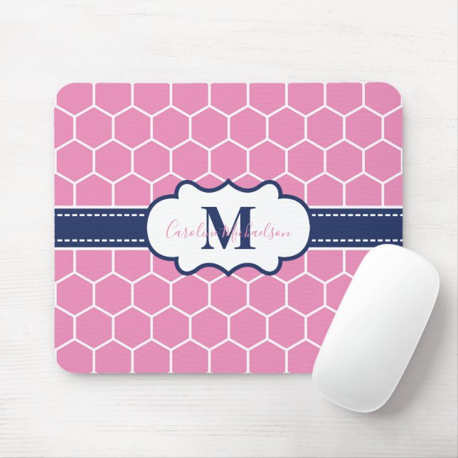Geometrisches Muster für rosa und navy Monogram Mousepad (Mit Mouse)