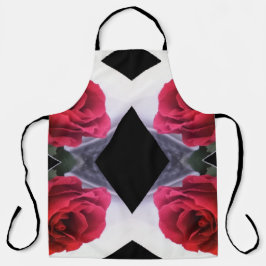 Geometrisches Muster für rote Rosen und schwarze D Schürze