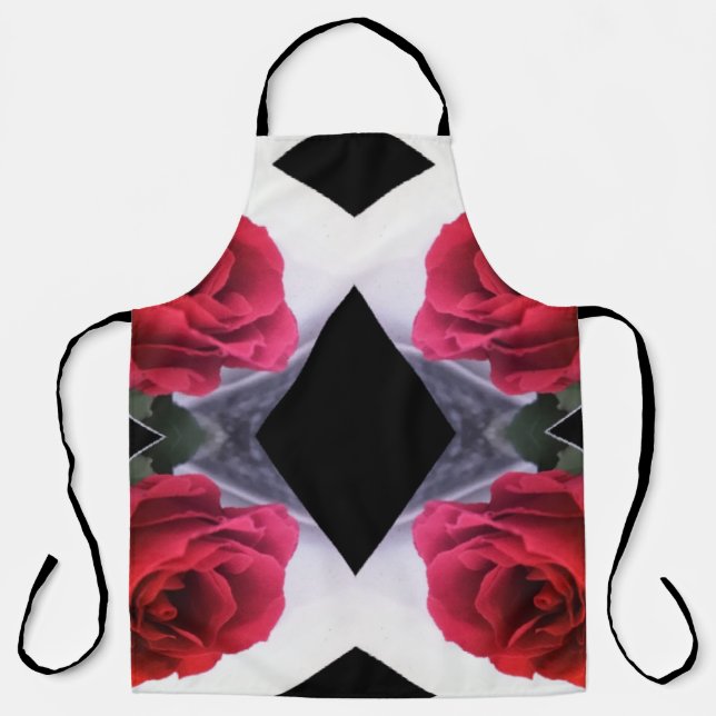 Geometrisches Muster für rote Rosen und schwarze D Schürze (Vorderseite)