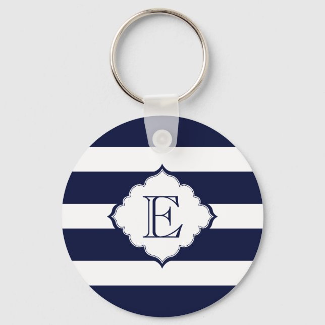 Geometrisches Muster für Royal Blue und White Stri Schlüsselanhänger (Vorderseite)